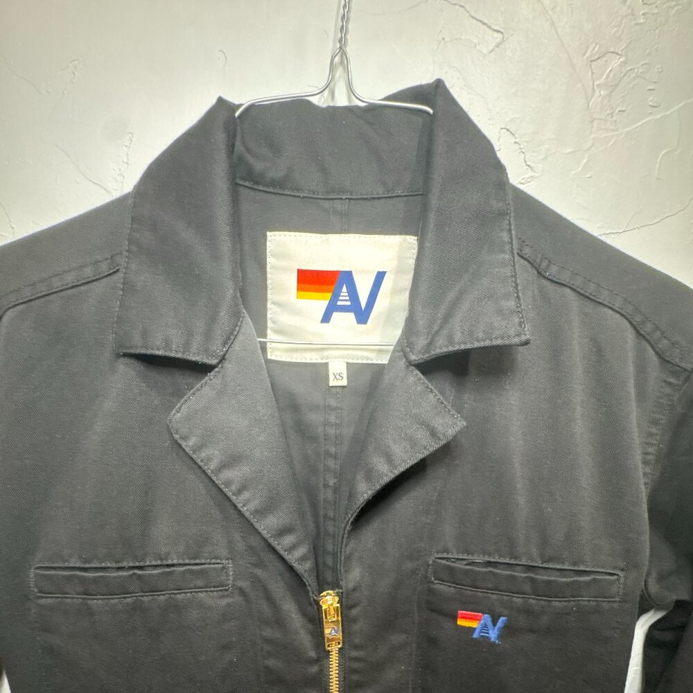 Aviation Black Utility Zip-Front Jumpsuit Gold Hardware XS - Picture 2 of 8
